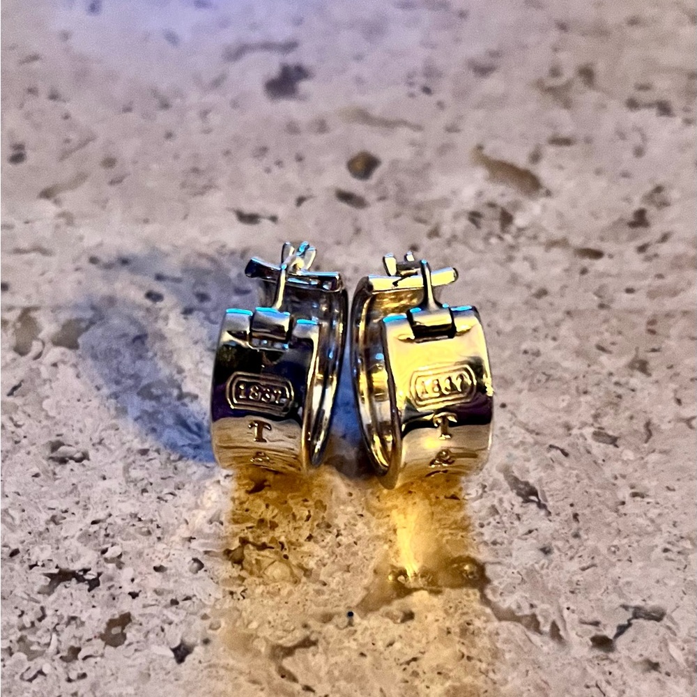 Tiffany & Co. Rare Vintage 1837 Wide Hoop Sterling Silver Earrings! Excellent!